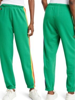Aviator Nation Green Sweatpants with Side Stripes